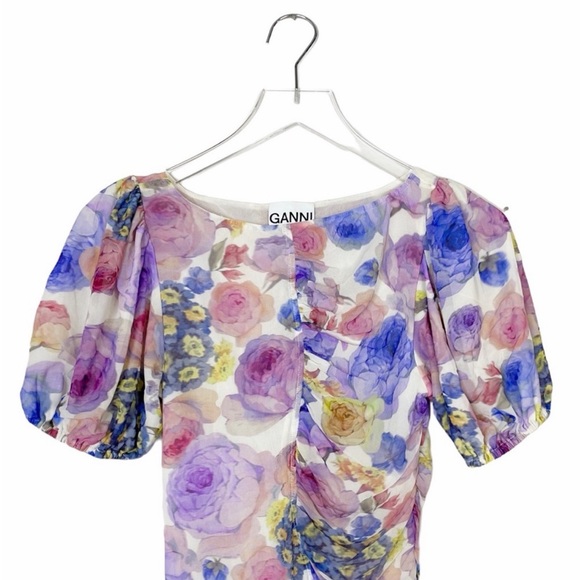 Ganni Ruched Floral-Print Mesh Mini Dress Size Small EUC - Picture 7 of 10